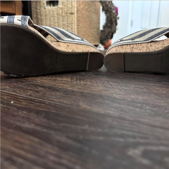Navy Striped Wedge Sandals with Cork - Picture 8 of 8